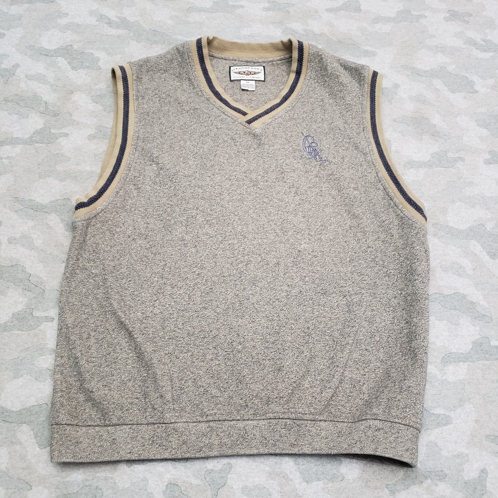 Straight Down Sweater Vest Mens Large Gray Pullover‎ Sleeveless V Neck
